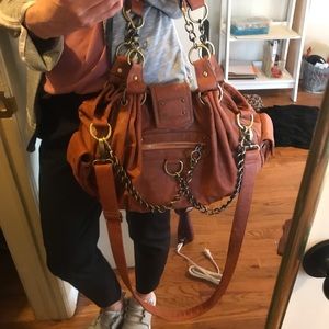 Brown Leather Purse with Chain Detail